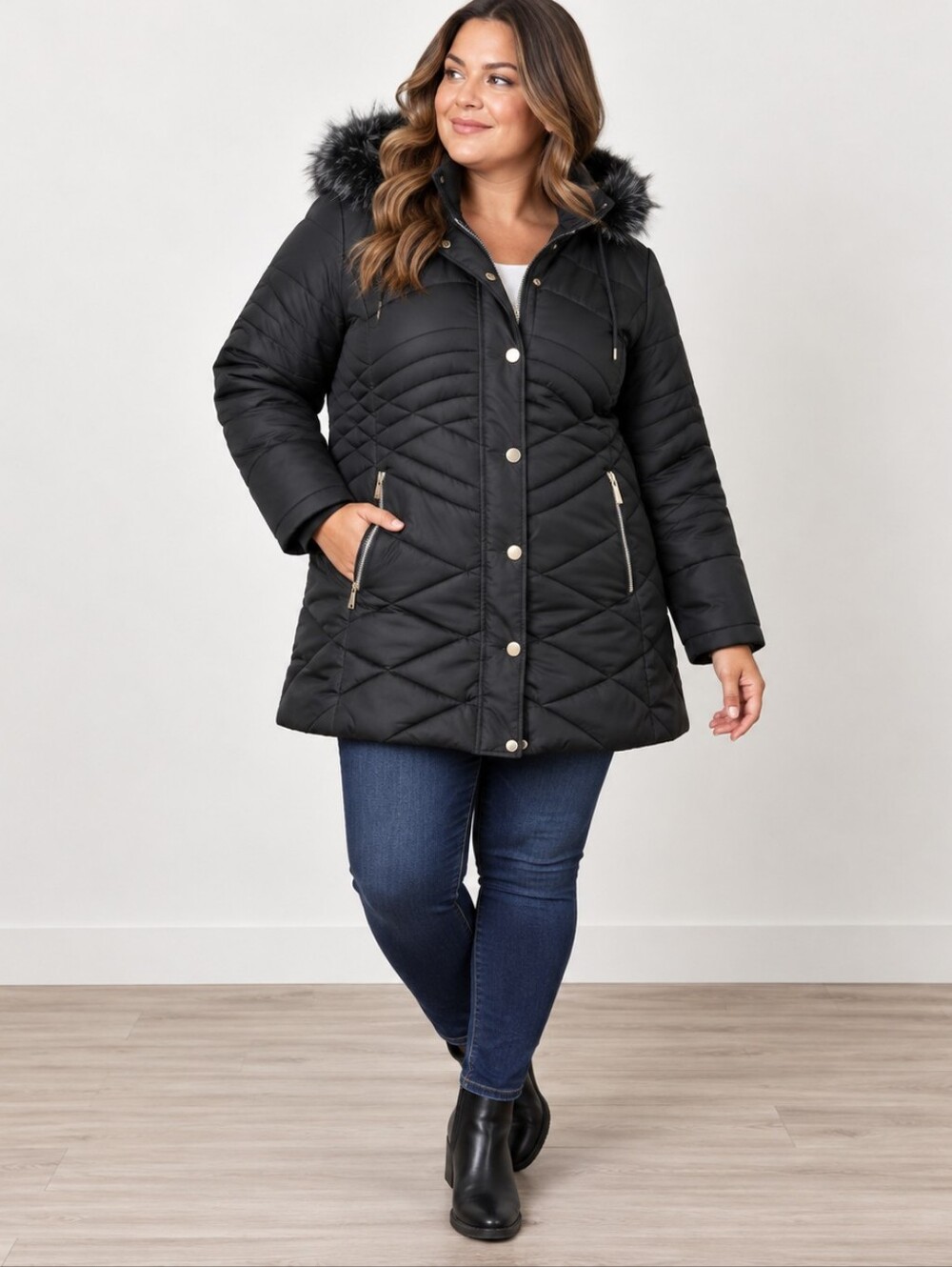 Avenue Womens Plus Size Wave Quilted Cold Weather Puffer Jacket Sz 14/16 EUC